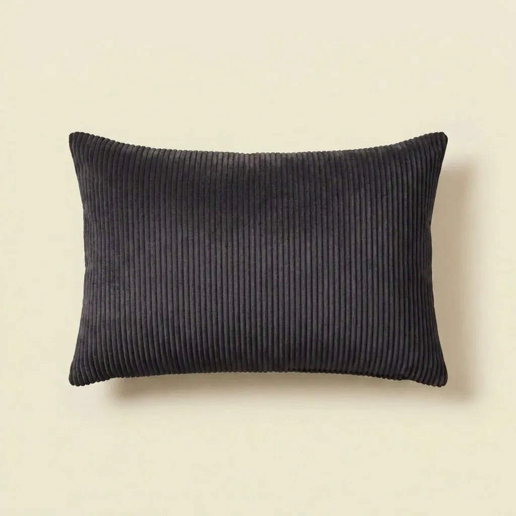 Black corduroy velvet lumbar cushion cover