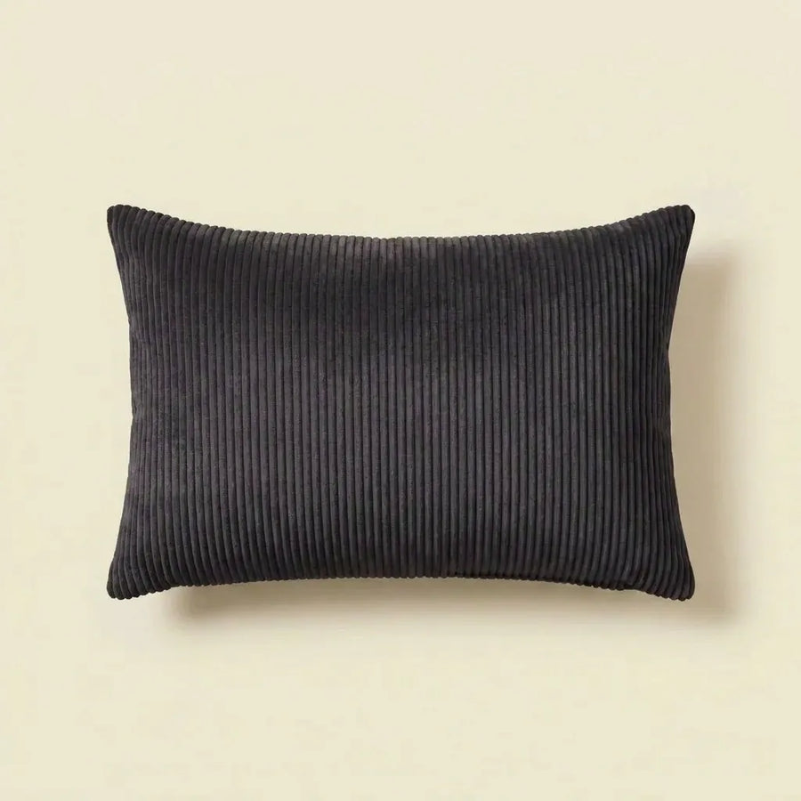 Black corduroy velvet lumbar cushion cover