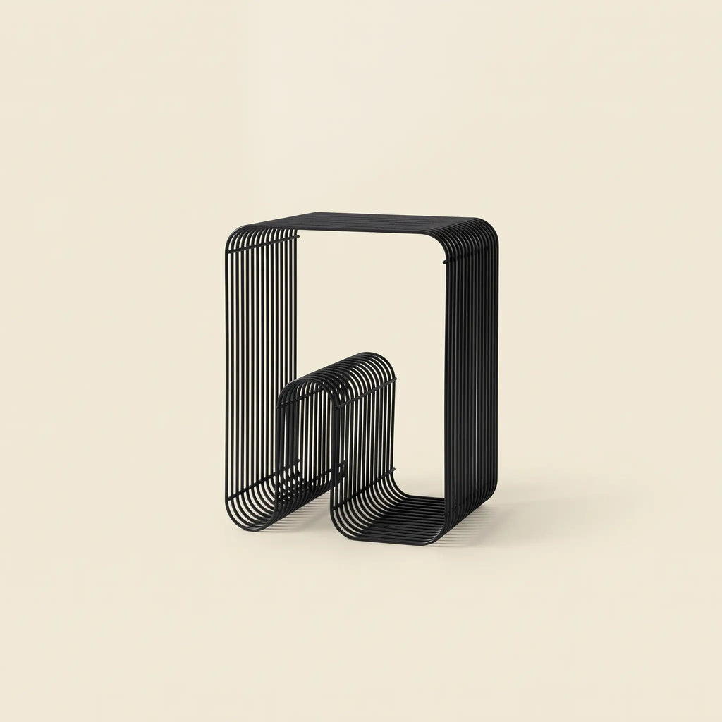 Linea Side Table in Black — matte black steel wire side table and magazine rack