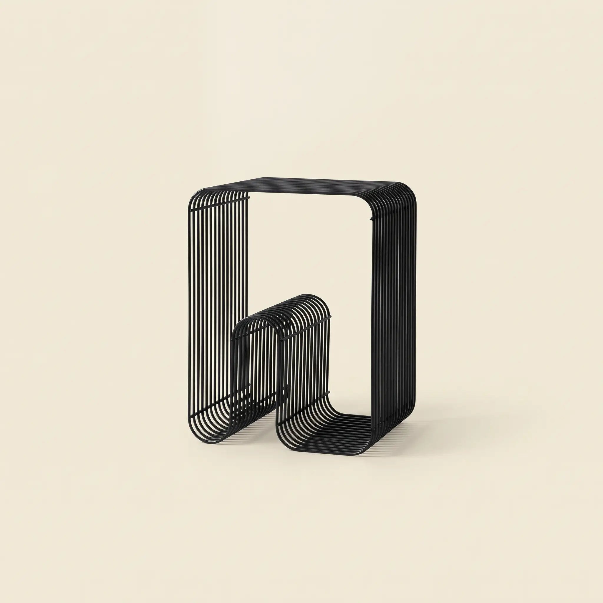 Linea Side Table in Black — matte black steel wire side table and magazine rack