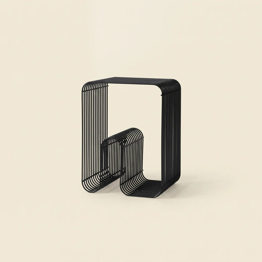 Linea Side Table in Black — matte black steel wire side table and magazine rack