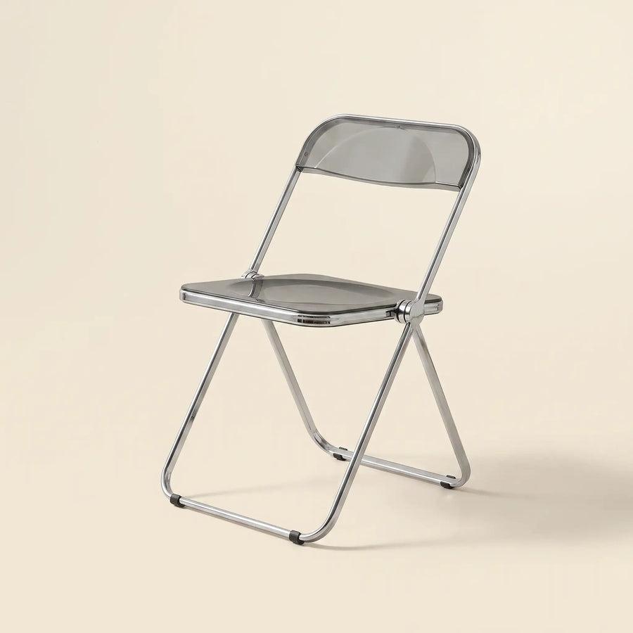 Lucent Folding Chair in Grey — translucent acrylic seat, chrome folding frame