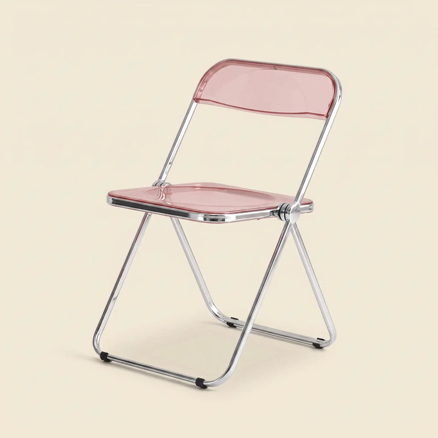 Lucent Folding Chair in Pink — translucent acrylic seat, chrome folding frame