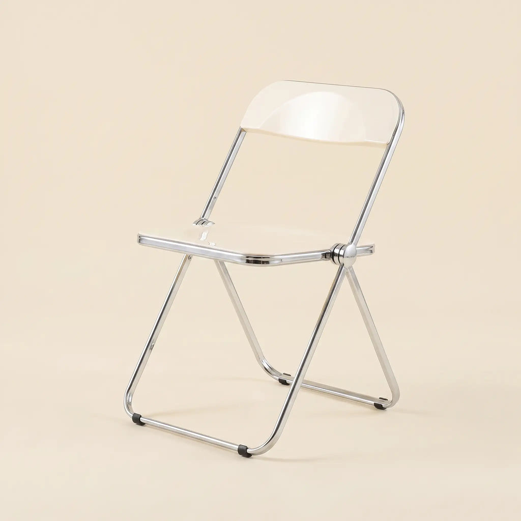 Lucent Folding Chair in White — opaque seat, chrome folding frame