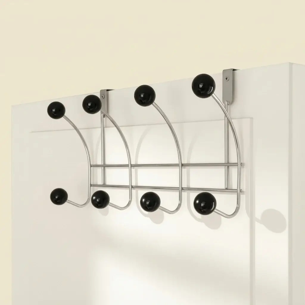 Over-Door Nomad Rack in Chrome and Wood — 4 Hooks in Black - Hero Shot