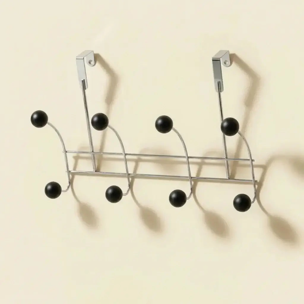 Over-Door Nomad Rack in Chrome and Wood — 4 Hooks in Black