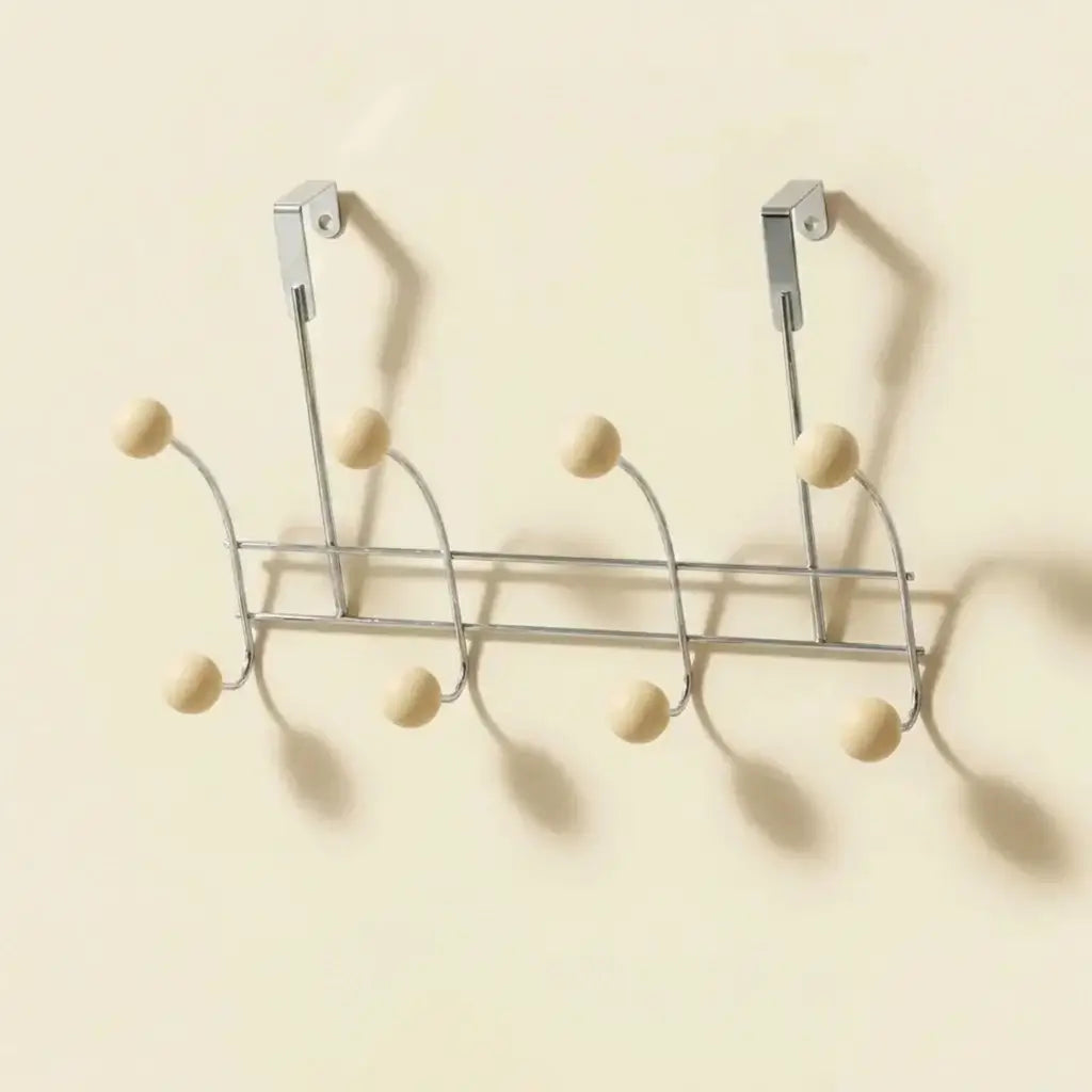 Over-Door Nomad Rack in Chrome and Wood — 4 Hooks in Beige