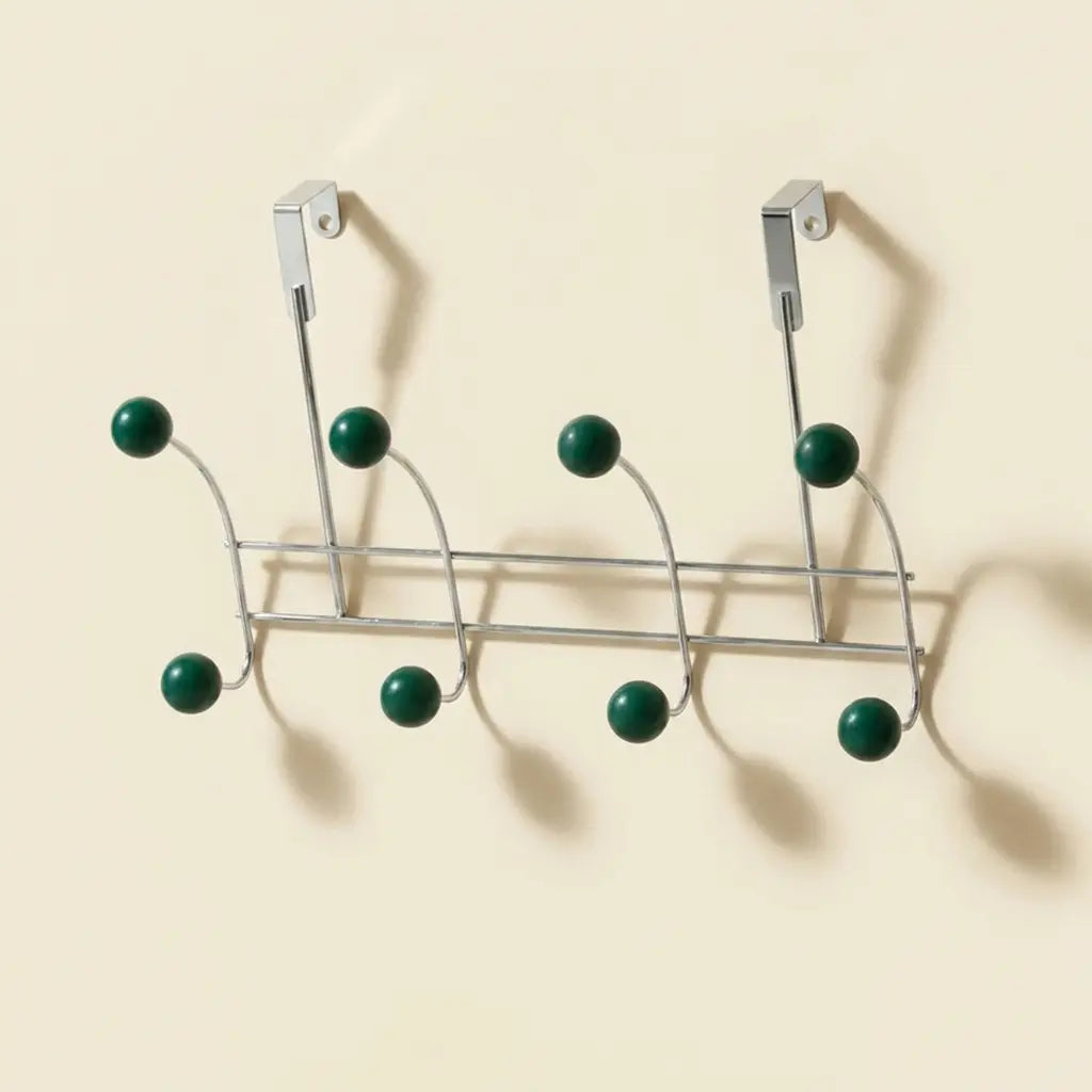 Over-Door Nomad Rack in Chrome and Wood — 4 Hooks in Green