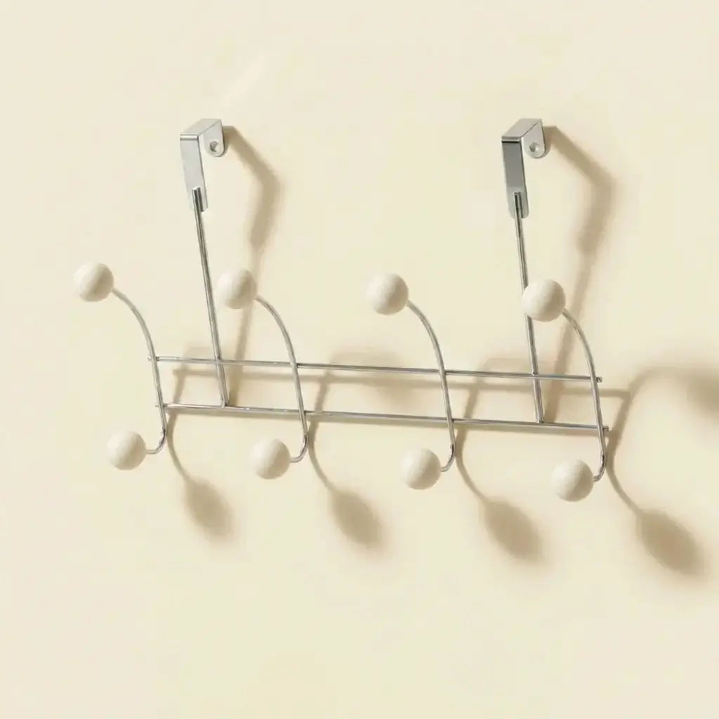 Over-Door Nomad Rack in Chrome and Wood — 4 Hooks in White
