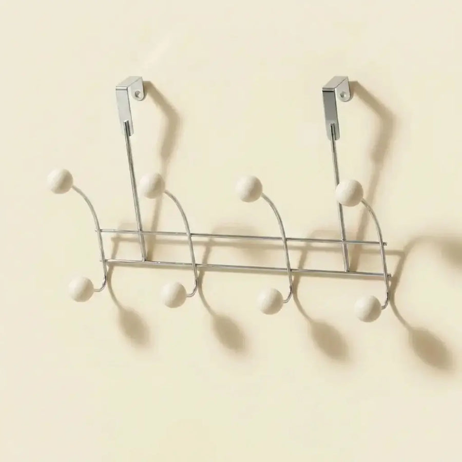 Over-Door Nomad Rack in Chrome and Wood — 4 Hooks in White