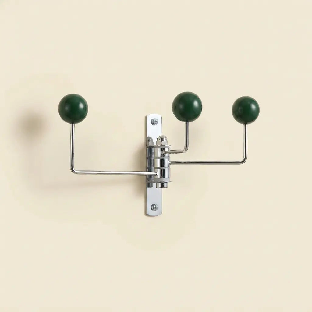 Green Wall Mounted Pirouette Swivel Hook in Steel and Wood