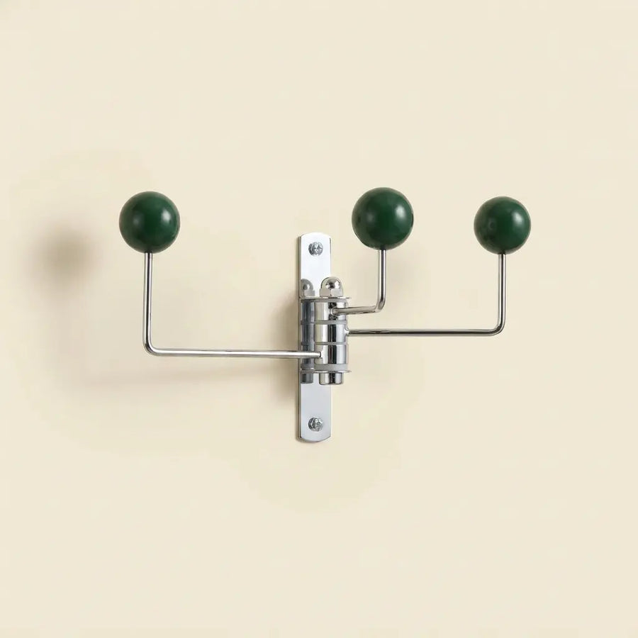 Green Wall Mounted Pirouette Swivel Hook in Steel and Wood