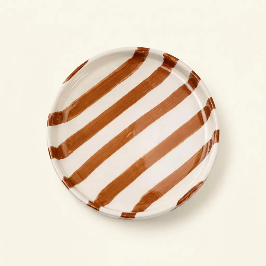 Brown striped ceramic side plate 14.5 cm