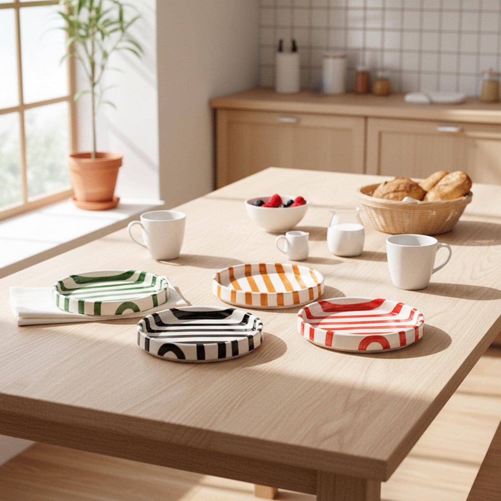Striped ceramic side plate colourways