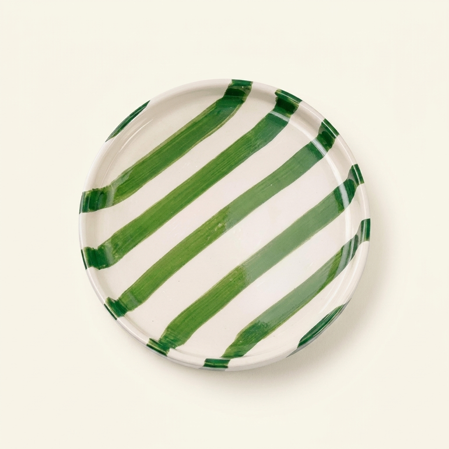 Green striped ceramic side plate 14.5 cm
