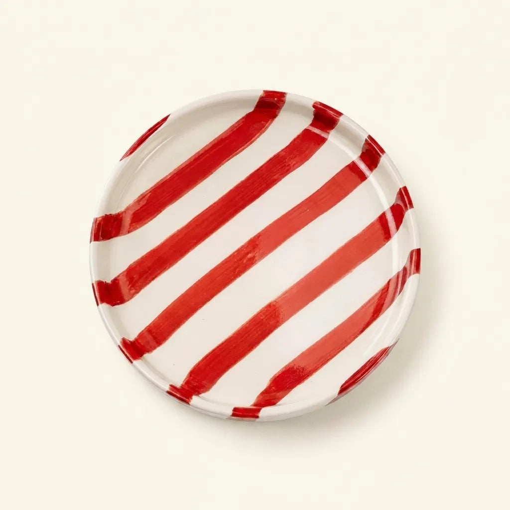 Red striped ceramic side plate 14.5 cm