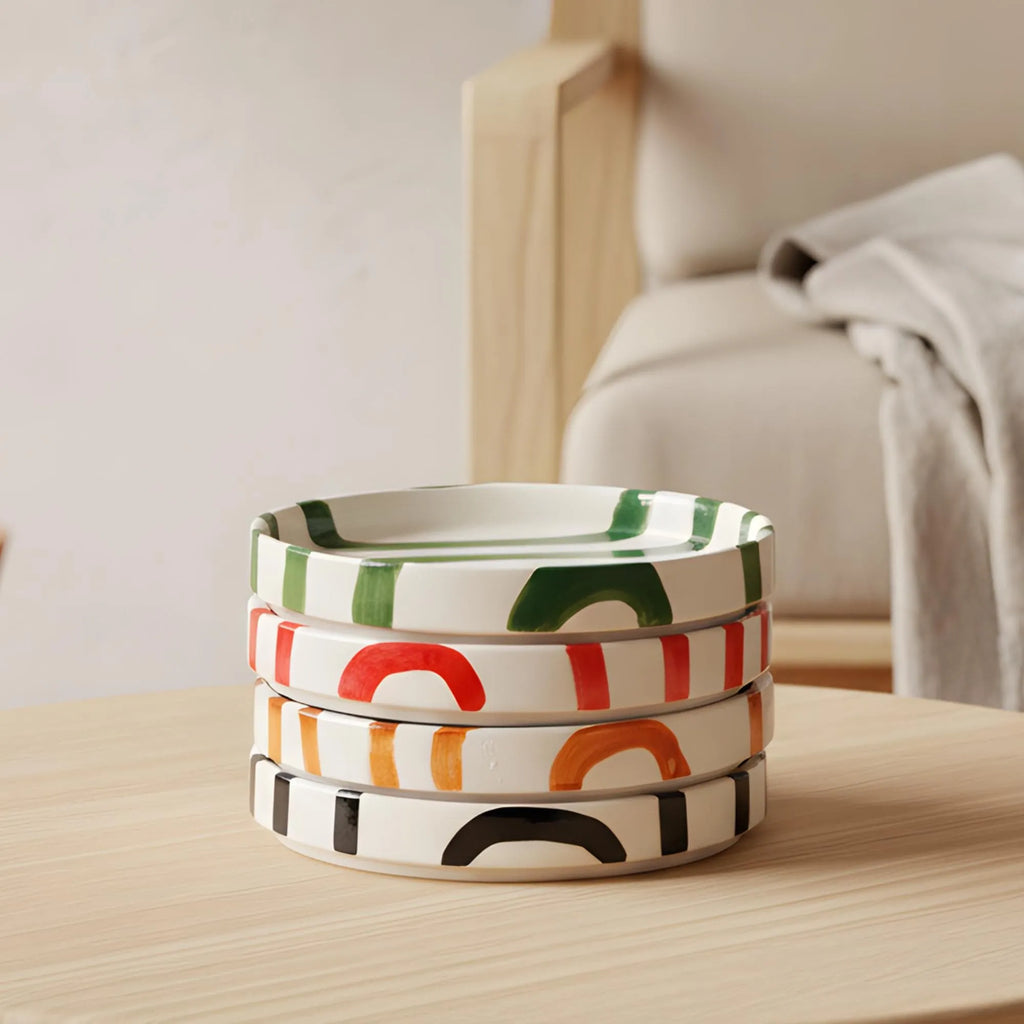 Striped ceramic side plate rim detail