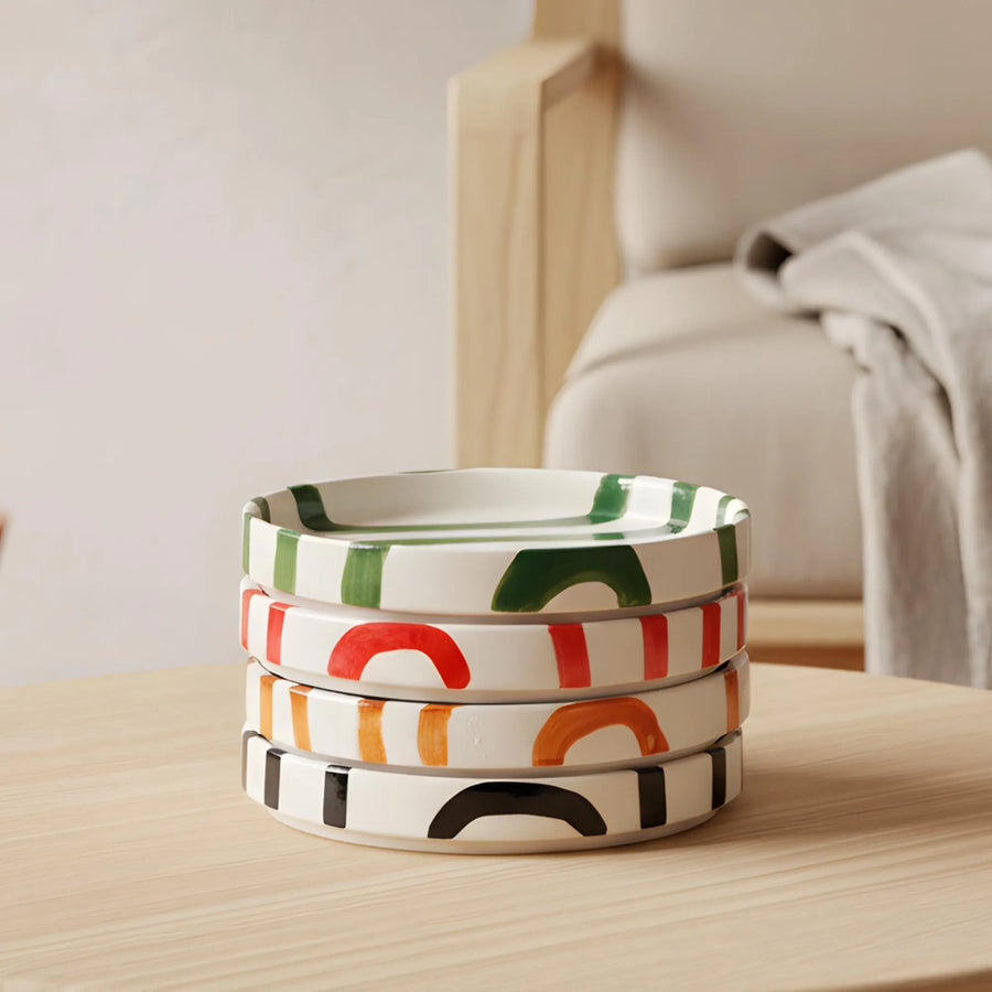 Striped ceramic side plate rim detail