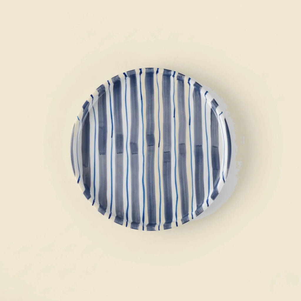 Blue hand-painted striped ceramic plate 18.8 cm