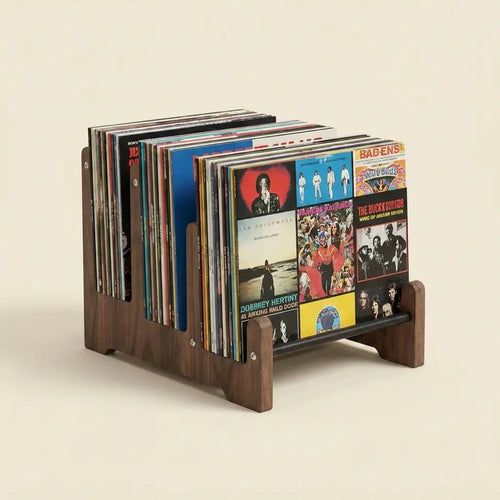 Freestanding Tempo Record Stand in Walnut and Iron