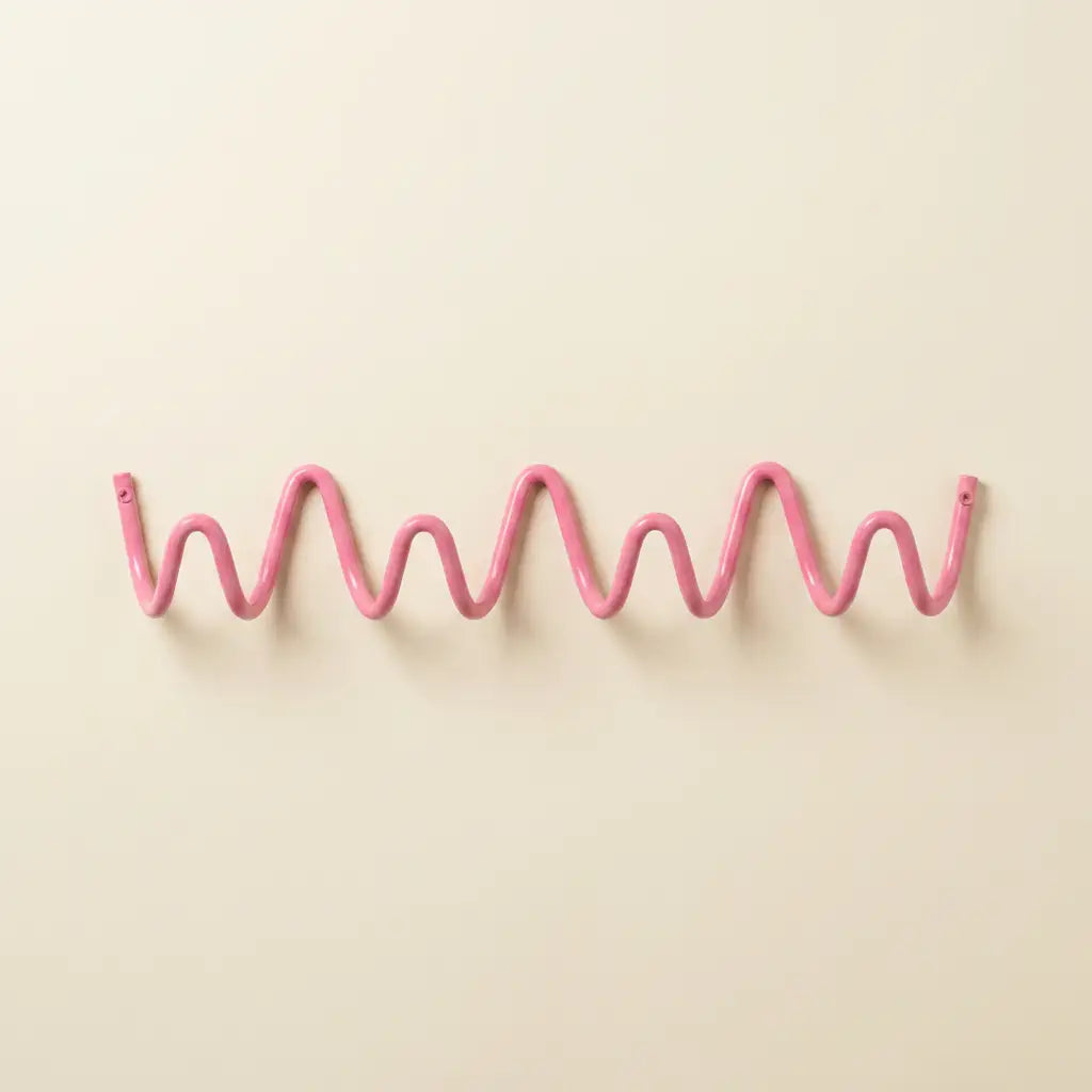 Pink Wall Mounted Wave Hook Rail in Galvanized Iron