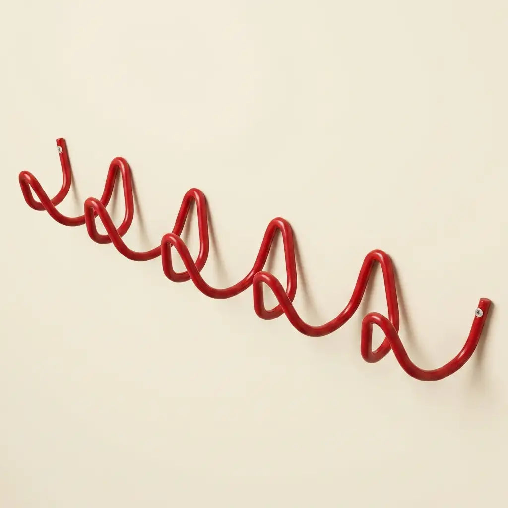Red Wall Mounted Wave Hook Rail in Galvanized Iron