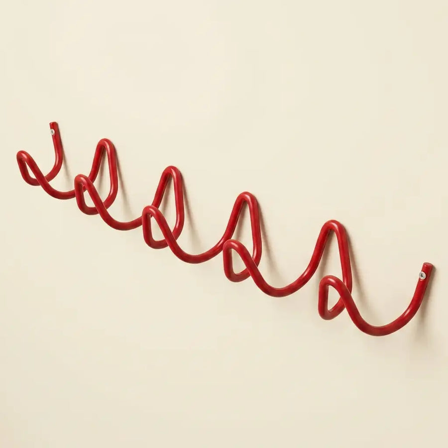 Red Wall Mounted Wave Hook Rail in Galvanized Iron